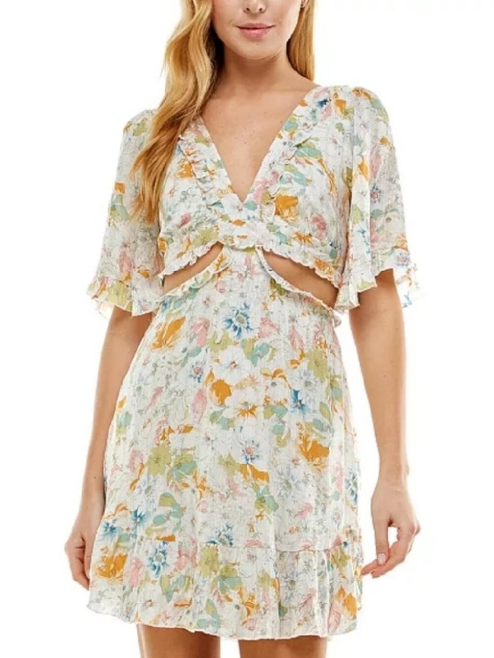 City Studio White Mini Dress with Pastel Floral Print